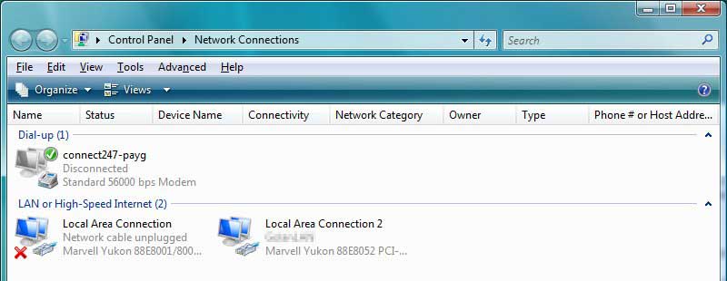 dial-up list screen shot