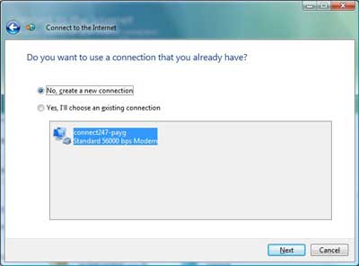 Existing connection screen shot