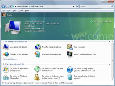 Welcome Centre screen shot